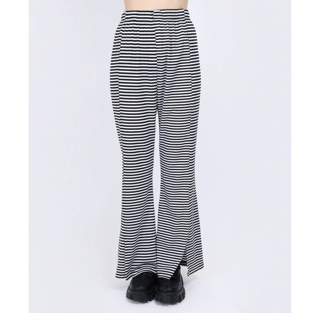W♥C / Wego Japan split-hem high-waisted black & white striped flared pants